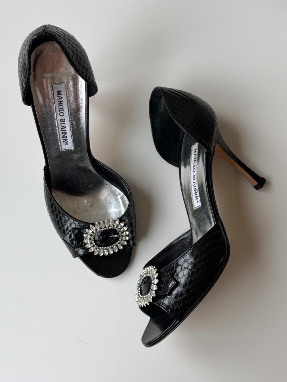 Vintage Manolo Blahnik genuine python open-toe d’Orsay heels IT 36.5